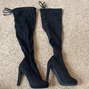 FashionNova over the knee tie suede black boots